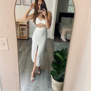 Zara White Cutout Midi Dress with Front Slit
